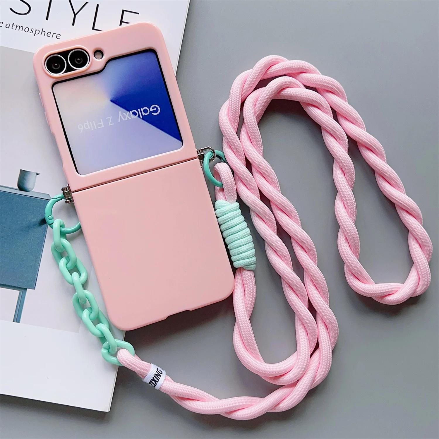 

With Crossbody Lanyard Strap Slim Phone Case For Samsung Galaxy Z Flip 4 5 6 Flip6 Flip5 Flip4 Cute Candy Solid Protective Cover Galaxy Z Flip6