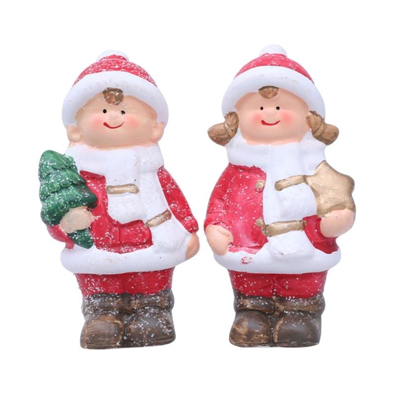 

Christmas Ceramic Cartoon Children Boy and Girl Statue Set Bedroom Living Room Decorative Accent For Festives Season 1