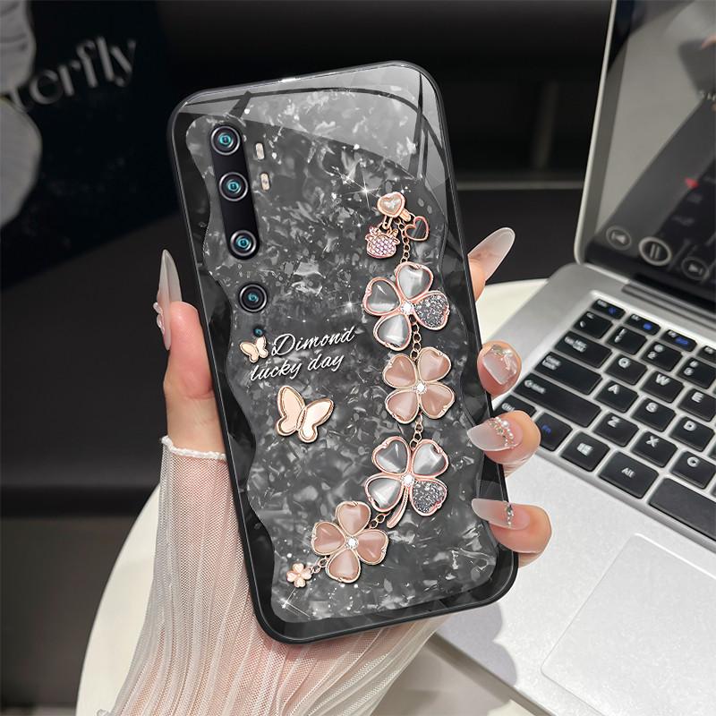 Tempered Glass Hard Phone Case For Xiaomi Mi Note 10 CC9 CC9E 9T 9 SE Lite A3 Redmi K20 Pro Luxury Butterfly Shockproof Cover