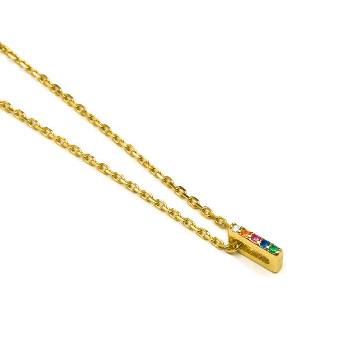 Collier - Luxenter - Alphabet I - Argent 925 - Zircons Multicolores - Or Jaune 18K