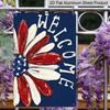 2D Flat Patriotic Flower Welcome Metal Sign, 8×12 Inch Aluminum Wall Art, American Flag Daisy Design, Durable Decor for 4th of July, Memorial Day