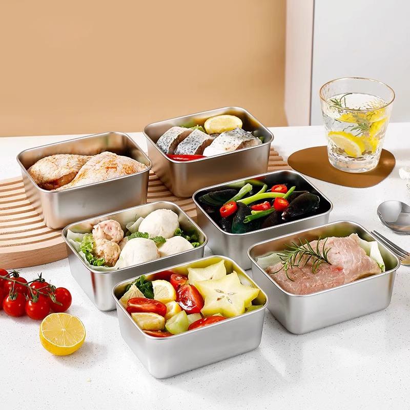 316 Stainless Steel Food Storage Serving Tray Rectangle Sausage Noodles Fruit Dish With Cover Kitchen Organizers Food Container