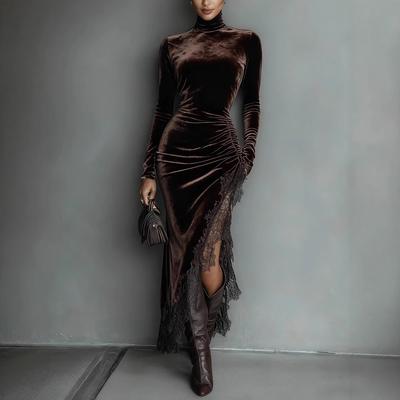 Damenbekleidung Herbst und Winter Rollkragen Samtkleid Eng anliegend Faltenkleid Rückenfrei