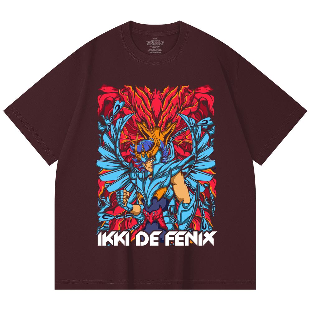 

230 Gsm 100% Cotton Saint Seiya V13 Fenix Print Unisex Heavy Cotton T Shirt 2XL вина червоного кольору