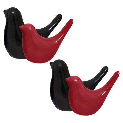 Kreative Schwarze und Rote Glänzende Keramikvogel-Figuren Heimdekorationen Accessoires Party (Packung mit 4, Rot & Schwarz)