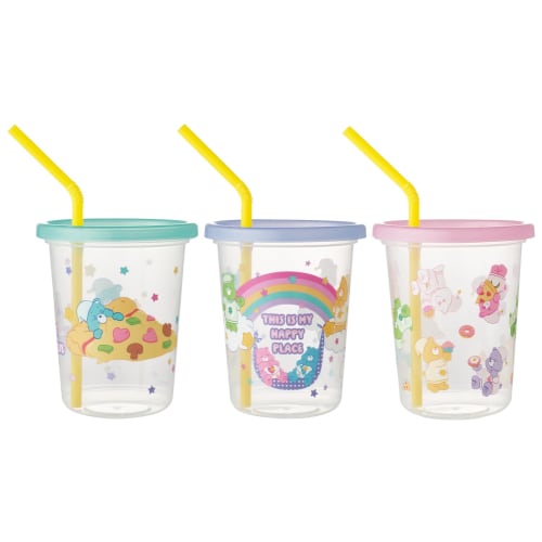 Skater Care Bears SIH3ST-A 320ml Tumblers with Straws, Set of 3, Made in Japan