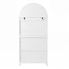 Modern arched display and storage cabinet, rattan doors, 3 display compartments + 2 doors + 1 drawer, white + wood look, 70 x 40 x 170 cm.