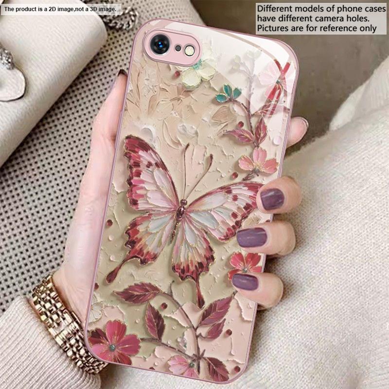 

Elegant pink butterfly For iPhone 17 Air 16 E 15 14 13 Plus 12 mini 17 Pro Max 11Pro XR Xs 16E 7 8 11 Tempered Glass Phone Case iPhone 6