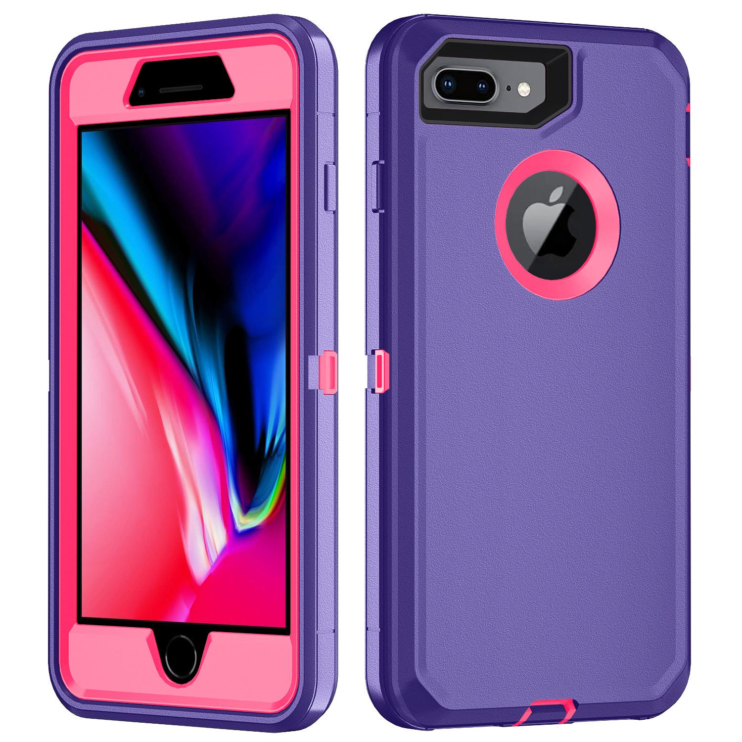 

Міцний потрійний захист для iPhone 7/8/7P/8P - Надміцний та ексклюзивний дизайн iPhone 8 Case темно-фіолетовий колір/рожевий червоний колір