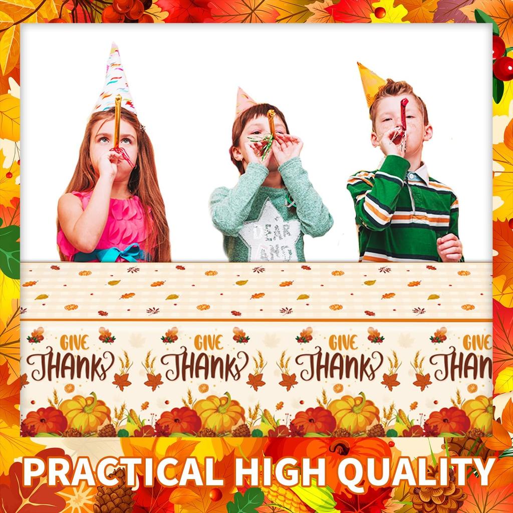 PARSUP 1 Pack Thanksgiving Disposable Tablecloth Party Supplies, Autumn Theme Pumpkin Maple Leaves Fall Tablecloth Plastic Waterproof Tablecover