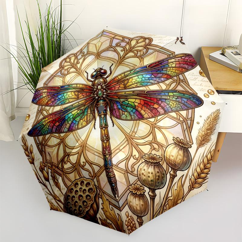 Art Nouveau Dragonfly Compact Travel Automatic Umbrella Compact 8-Rib Lightweight Durable Plastic & Iron Perfect for Outdoor Adventures