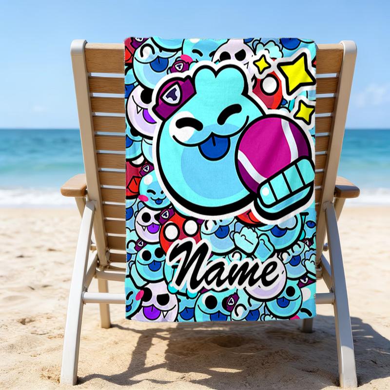 1pc Brawl Stars Beach Towel with Custom Name, Beach/Swimming/Bath/Picnic/Camping Towel, Suitable for Seaside Beaches