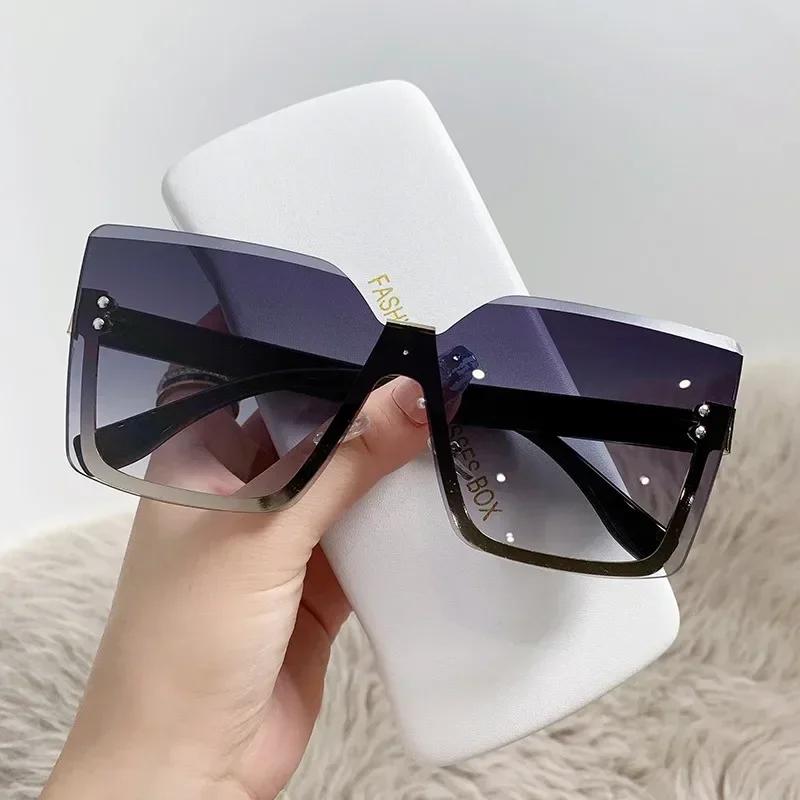 Classic Rimless Square Sunglasses Women Men Designer Brand Sun Glasses Female Male Personality Gradient Mirror Oculos De Sol