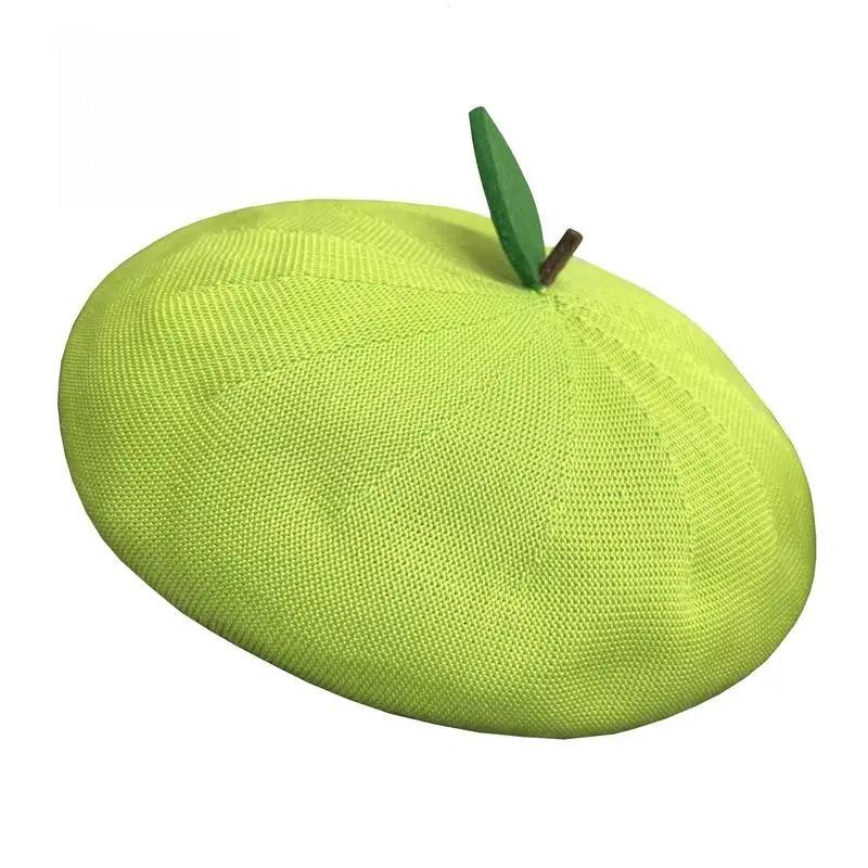 Autumn and Winter Beret Japanese Soft Girl Painter Hat Girl Cute Little Leaf Bud Hat Fruit Orange Spring and Summer Breathable
