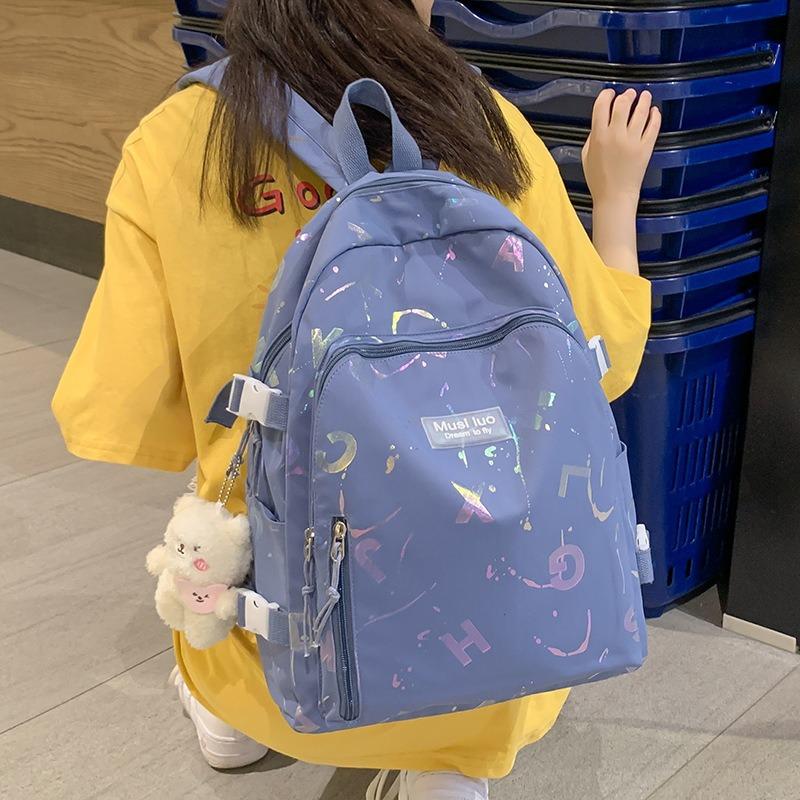 School bag women's new style graffiti school bag women's casual letters junior high school students large-capacity backpack
