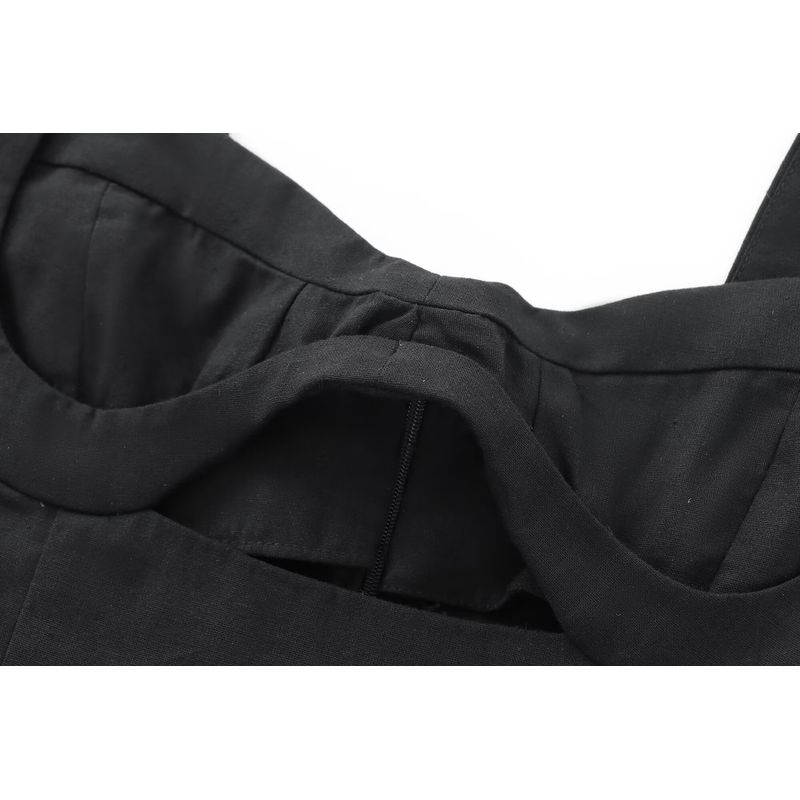 Kaslead New Arrival Women's Clothing Fashion Style Fashion Linen Blended Black Elegant Dress 8651396