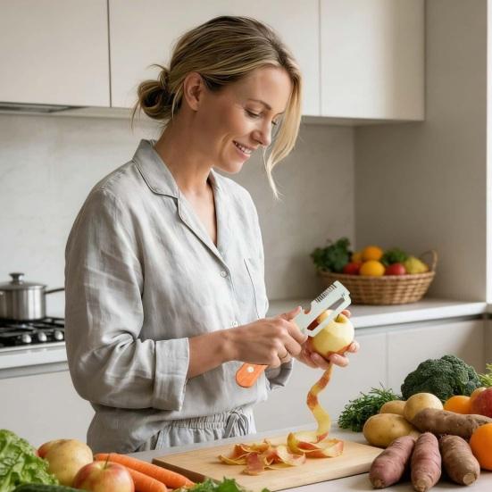 Vegetable Peeler with Ergonomic Handle 2-in-1 Fruit Peeler And Bottle Opener Wide Curved Blade Kitchen Peeling Tool for Potatoes Apples Citrus