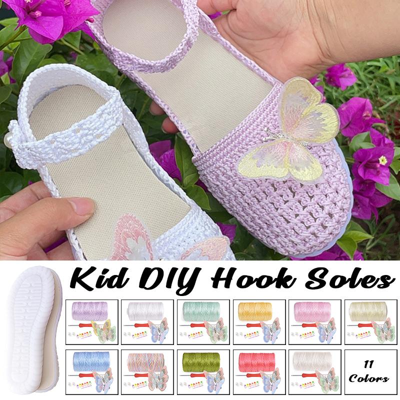 1 Set Hand-woven Hook Rubber Sole Bottom Anti-kick Hollow Line DIY Butterfly Summer Girls Sandals DIY Shoes Crocheted Material