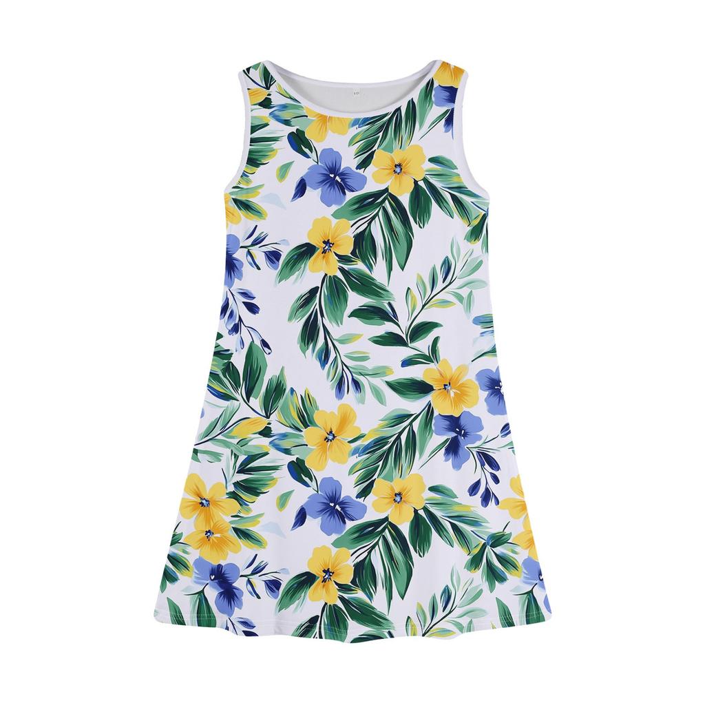 Girl Summer Dress Sleeveless Printed Color Casual Dress