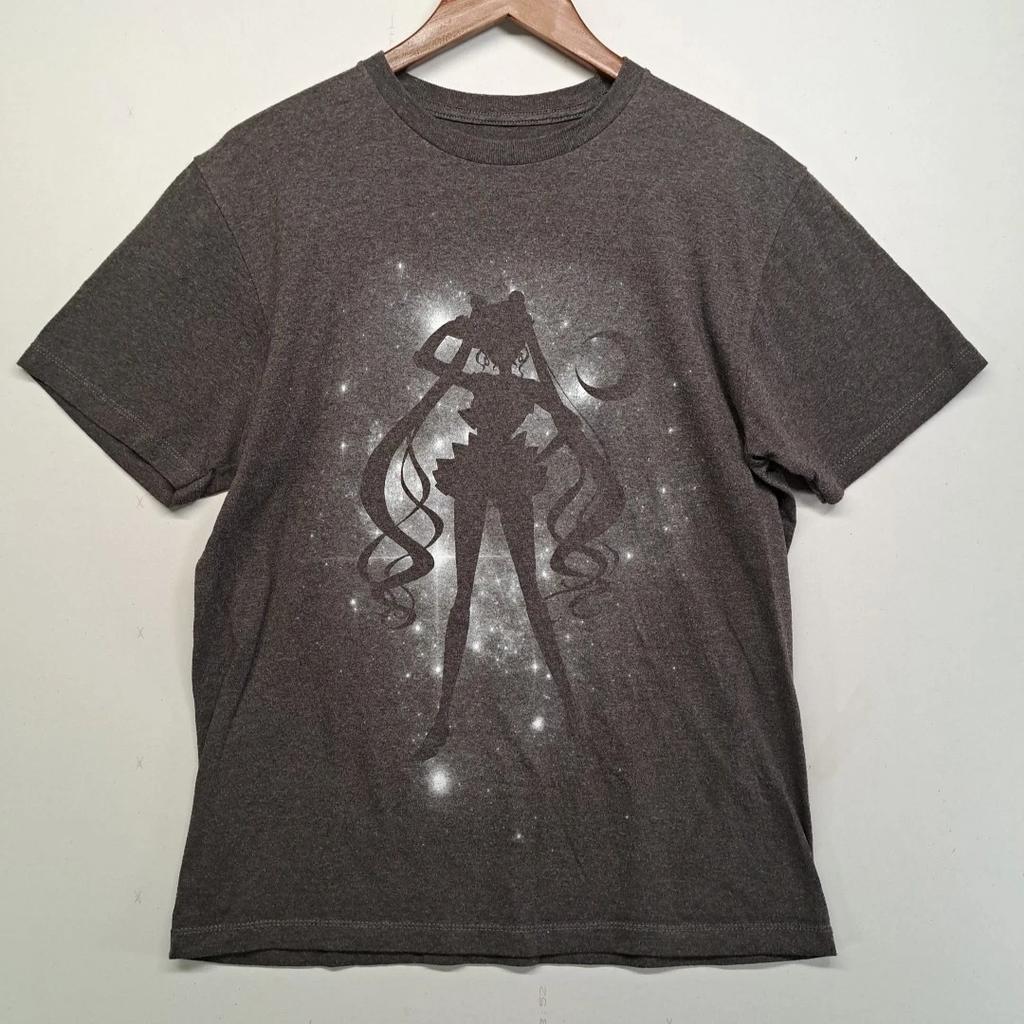 Sailor Moon Crystal Galaxy Silhouette Graphic T-Shirt Charcoal Gray Mens M
