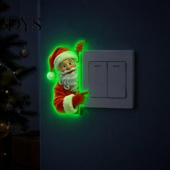 Nighttime Guidance Holiday Ornaments Glow in The Dark Santa Claus Switch Sticker, Decorative PVC Luminous Wall Decal for Christmas Removable Seasonal