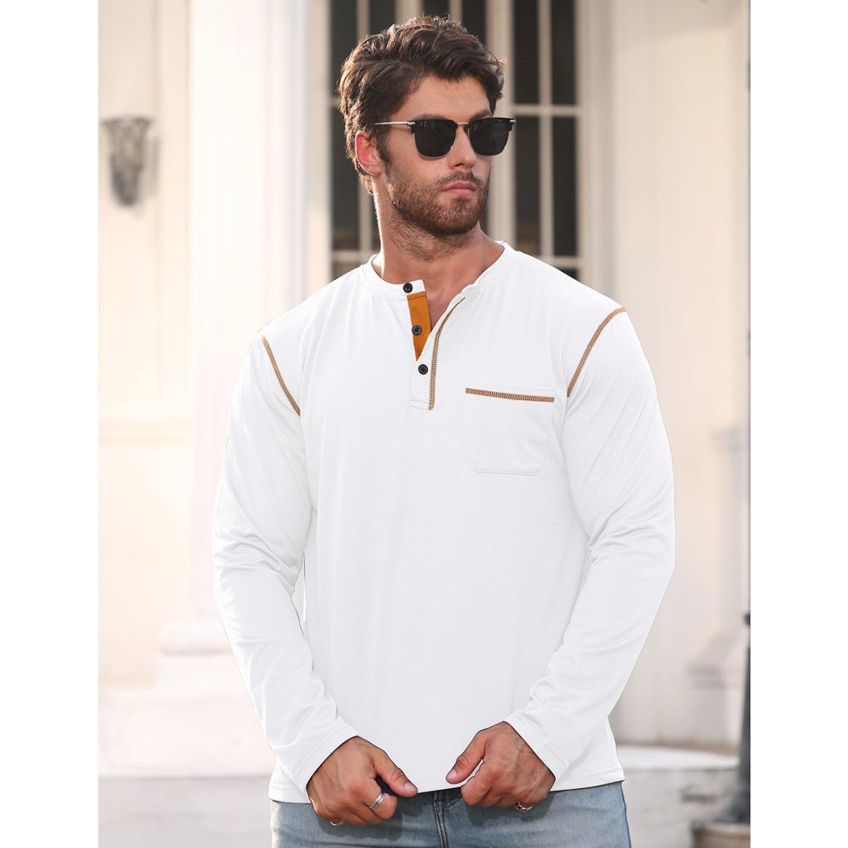 

Мужская футболка Хенли с длинным рукавом, мужская вязаная футболка с цветными блоками S