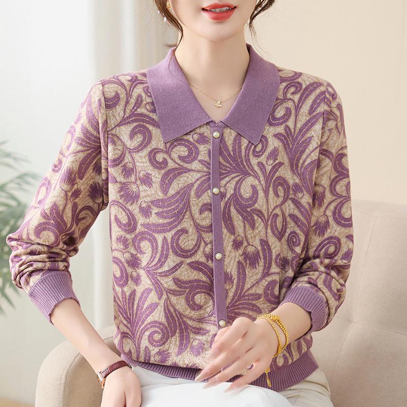 Women's Knit Wool Cardigan - Casual Wear for Middle-aged and Elderly Mothers