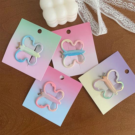 Hairpin Rounded Edges No Hair Damage Metal Clip Stable Grip Non-Slip Dreamy Gradient Butterfly Shape Portable Side Bangs Hair Clip