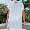 Cross-Border Solid Color Crochet Bamboo Patchwork Neckline Beach Cover-Up