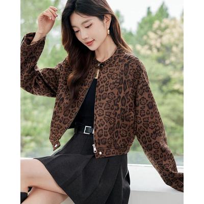 TERRE BLEUE Women's Chic Leopard Print Jacket