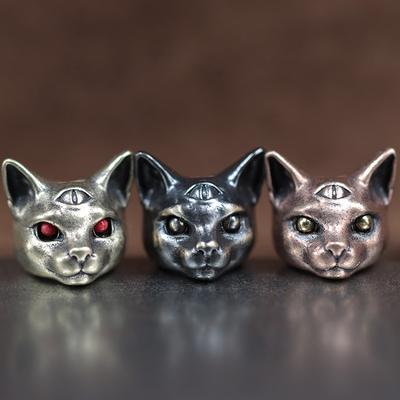 Three Eyed Egyptian Cat Brass Knife Beads EDC DIY Paracord Woven Bracelets Lanyard Pendants Accessories Outdoor Tool Hangings