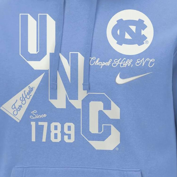 Nike UNC Club American Style Hoodie With Letter Print And Drawstring Men Hoodies Sky-Blue FN7839-448