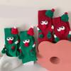 Unisex Couple 3D Santa Hat Dolls Christmas Middle Tube Socks with Magnetic Embellishments for Gifting and Celebrating