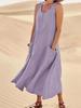 Wish2025 Summer Women's Sleeveless Cotton Linen Dress - European & American Style with Pockets