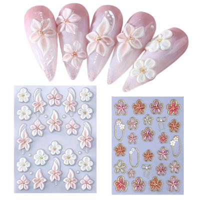 5D Embossed Flower Nail Stickers Nail Art Spring Summer Floral Self-Adhesive DIY Decals for Women