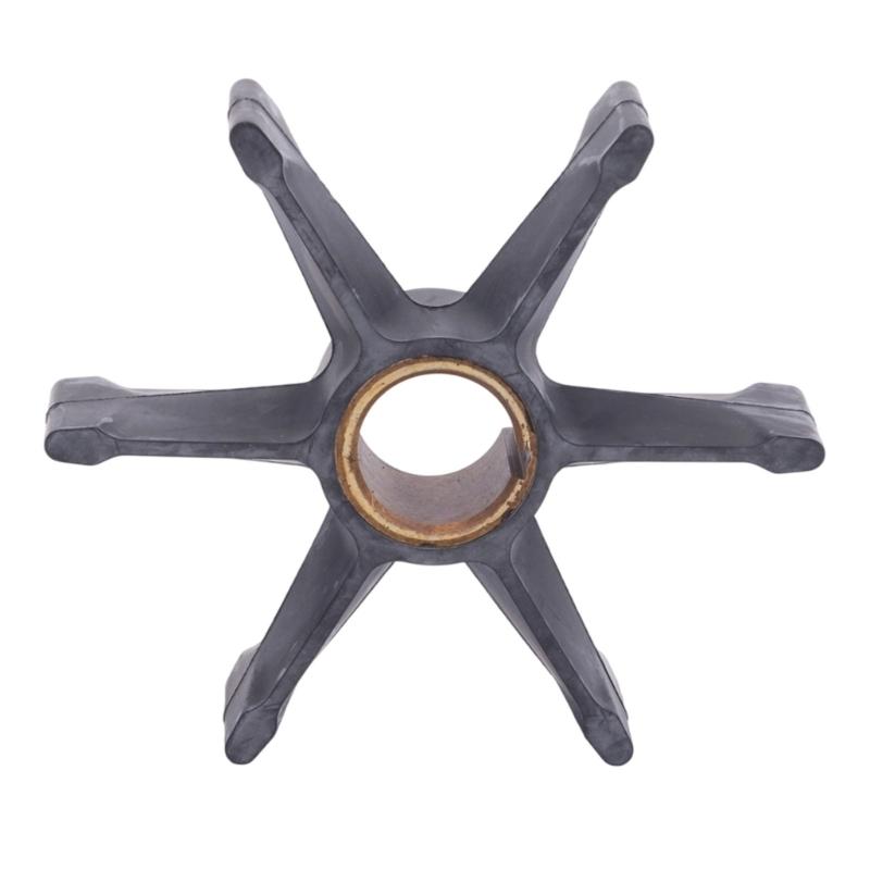 Neoprene Outboard Motor Water Pump Impeller with Keyed Brass Sleeve, Six Radially Arranged Blades and Reference Numbers 379475 and 777130