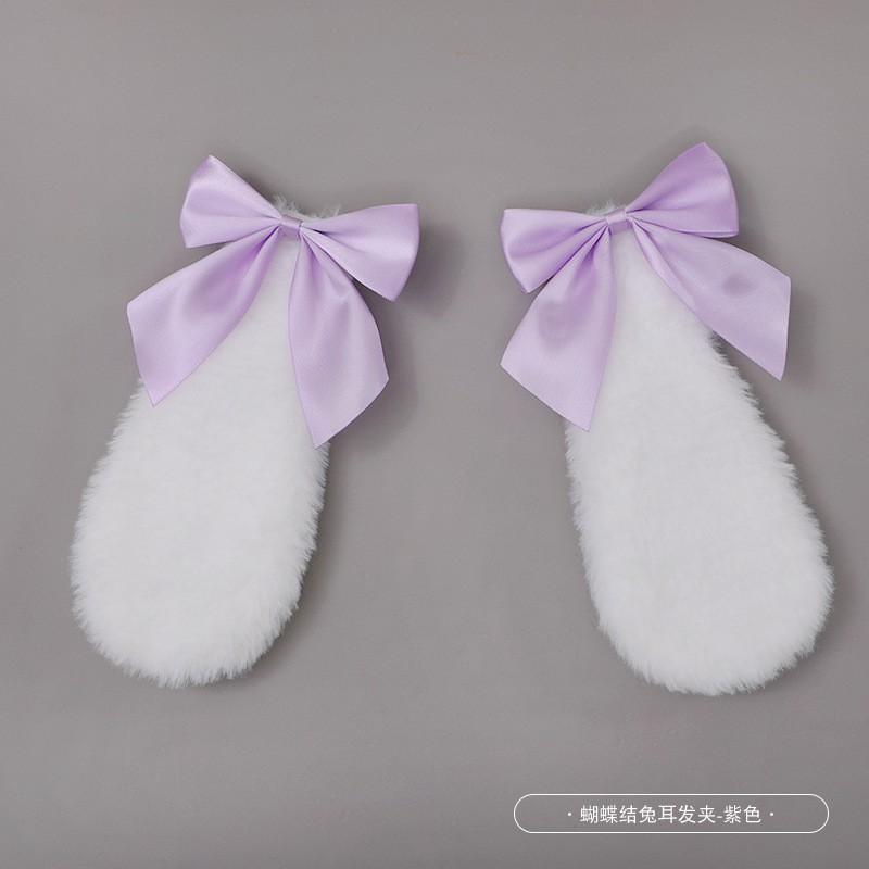 Handmade Rabbit Ear Hair Clip With Bow Lolita Style Sweet Cartoon Accessory Girls Teens
