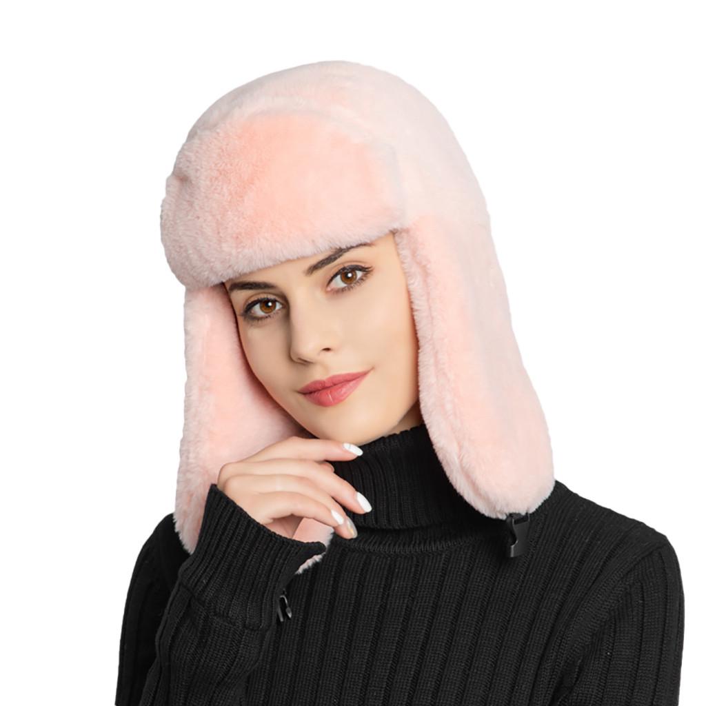 Chapeau d'hiver en peluche pour femme, faux chapeau épais, protège-oreilles, chapeau chaud en peluche
