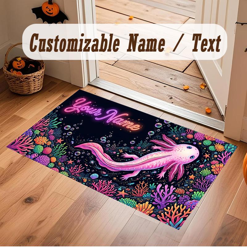 Axolotl Theme Soft Crystal Velvet Rug Custom Name & Text Print Non Slip Floor Rug for Bedroom Living Room