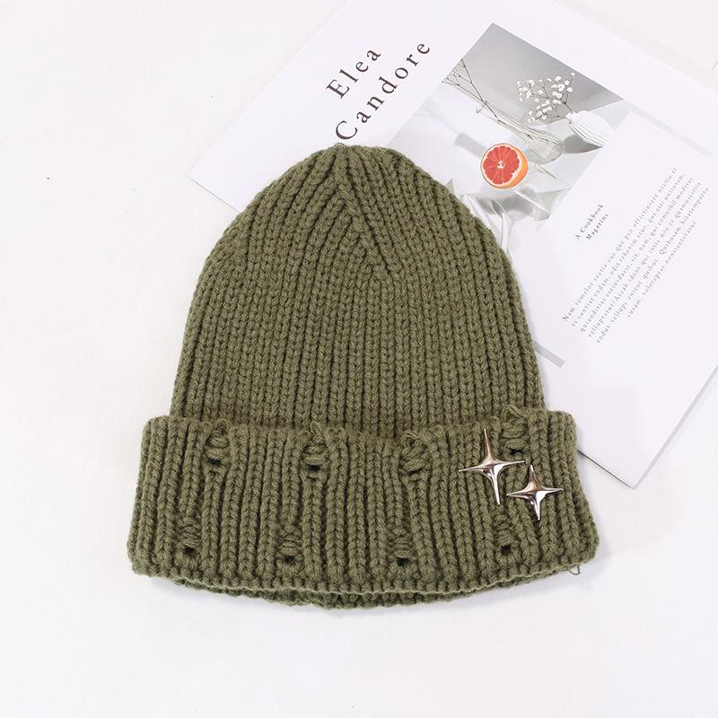 Hat Men and Women Stars Ripped Wool Hat Japanese Pointed Knit Hat Autumn and Winter Warm Pullover Cold Hat