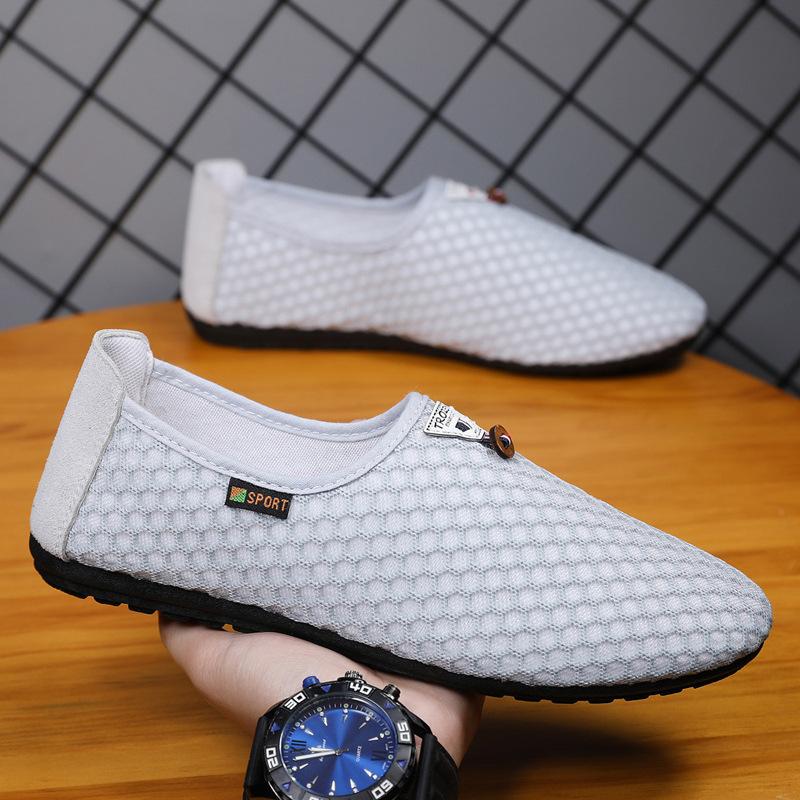Summer shoes men's Korean version trend breathable canvas shoes men's casual shoes versatile lazy shoes mesh Doudou shoes men