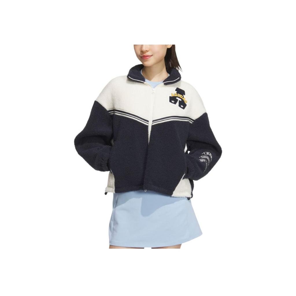 Adidas Originals Collegiate Collection FW24 Fashion Sports Color Block Retro Stand Collar Jacket Women Jacket Dark-Navy Blue White JD6369