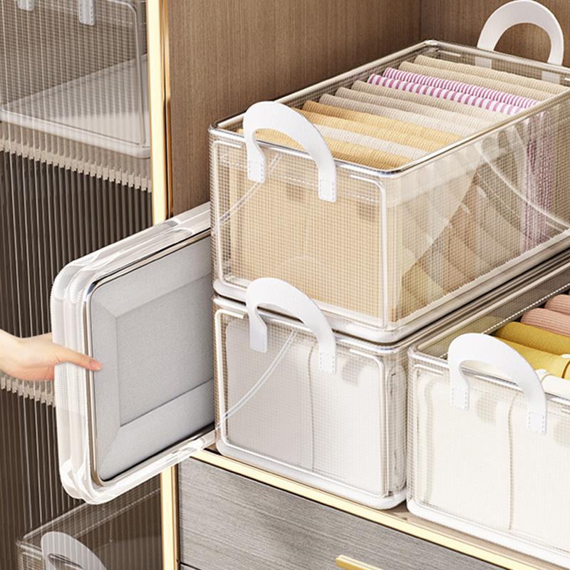 Cesto transparente de pvc para armazenamento de roupas, caixa de armazenamento de roupas íntimas, estrutura de aço inoxidável, organizador de guarda-roupas, caixa de pano à prova d'água