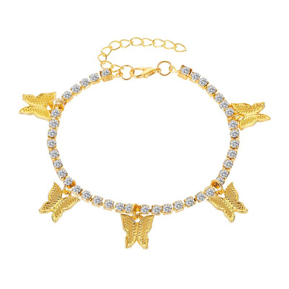 SUMENG 2024 Butterfly Anklet Rhinestone Tennis Chain Foot Chain Jewelry For Women Summer Beach Anklet Butterfly Barefoot Chain