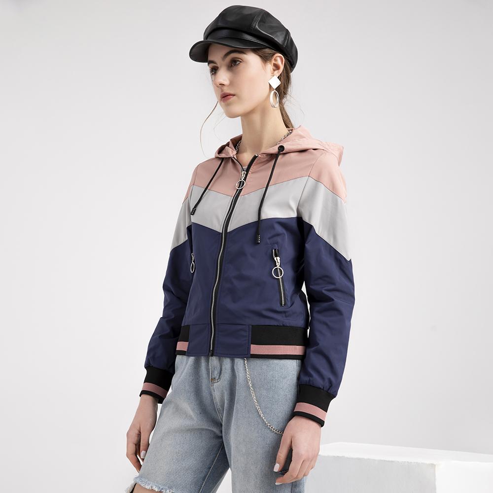 Women’s Windcheaters Thin Zipper Drawstring Hooded Jackets Light Rain Proof Short Trench Coat Spring Autumn Windbreaker Outdoor Casual Wear