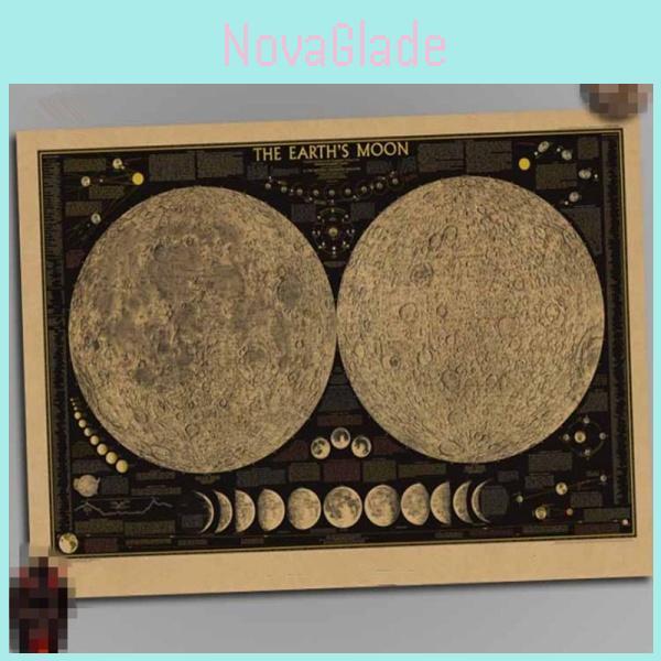 Retro Large Vintage Paper Earth's Moon World Map Poster Stunning Wall Decor For Home
