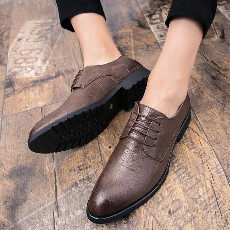 Men s Korean-Style Leather Lace-Up Shoes - Trendy, Formal, Casual British Design 41 коричневый