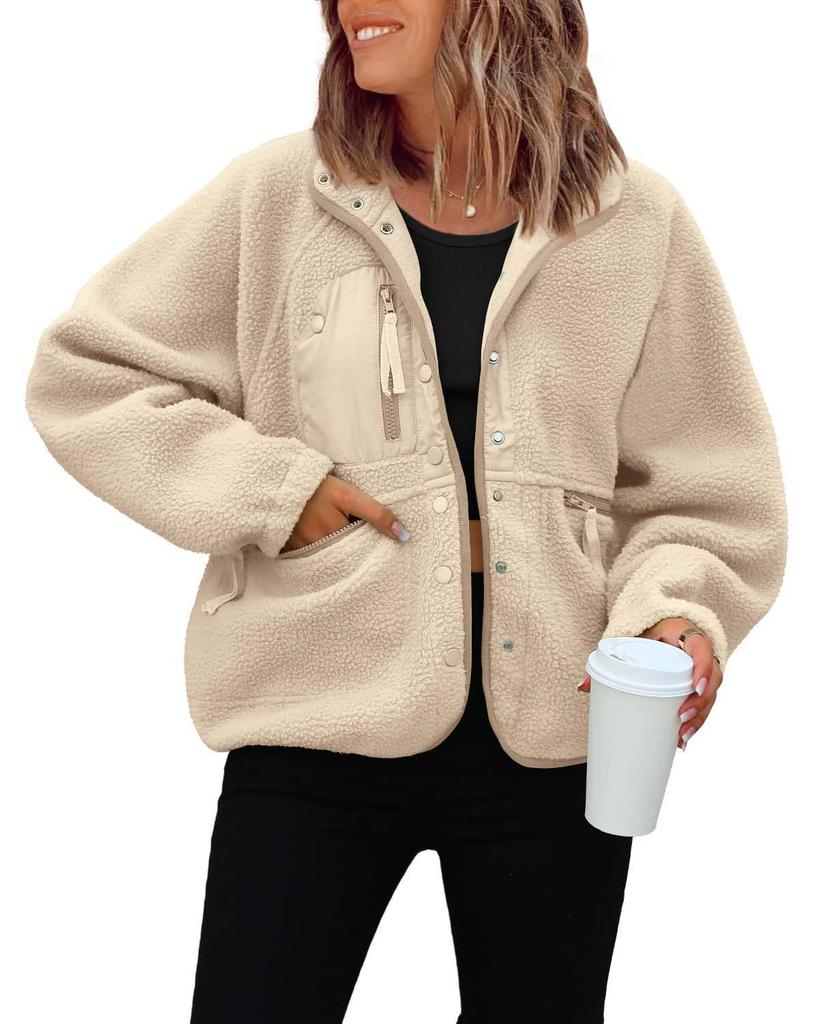 Damen Fleecejacke, Herbst Winter Lässiger Sweatshirt Mantel, Sportliche Lockere Warme Oberbekleidung
