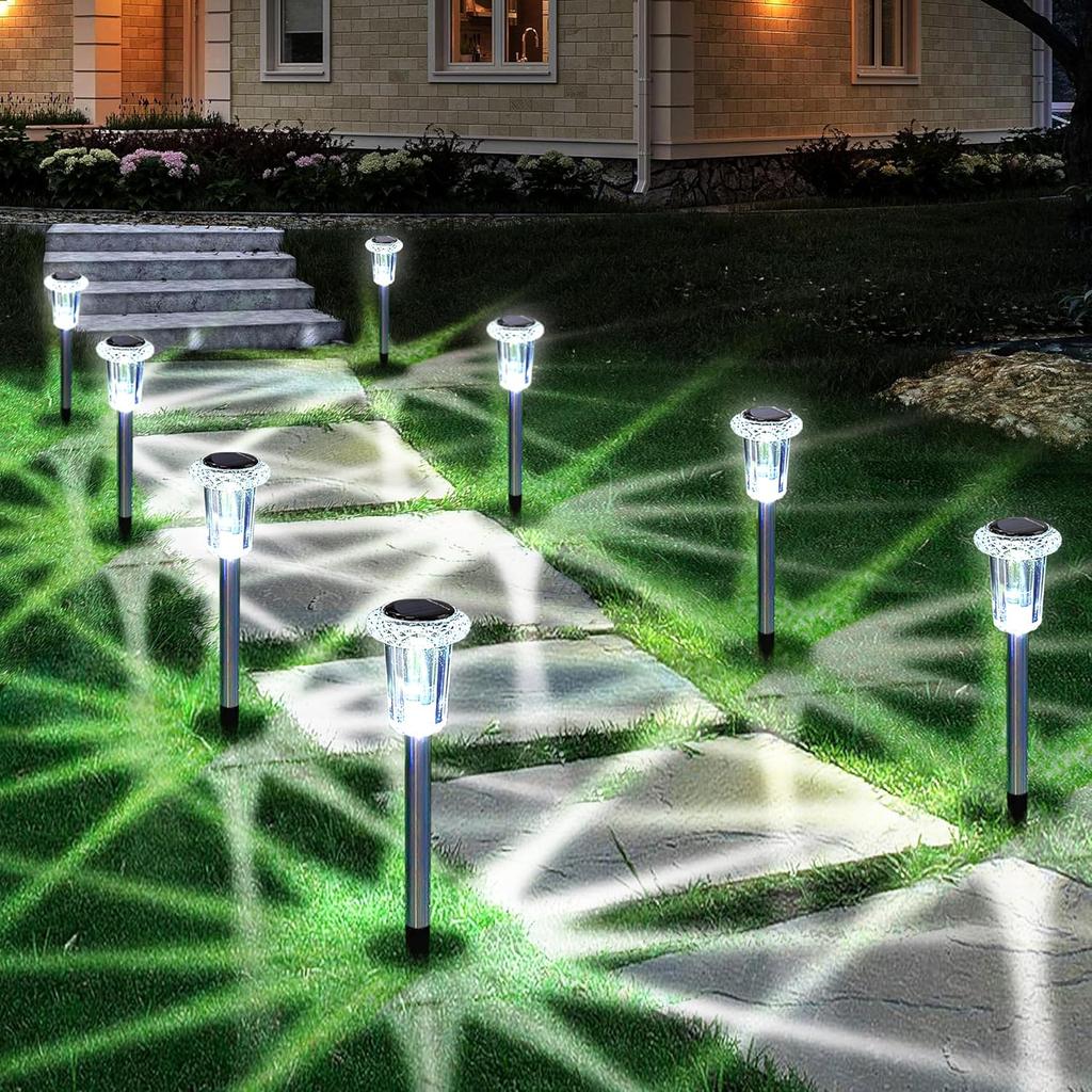 Solar Outdoor Lights, 10 Pack Waterproof Stainless Steel Solar Stake Lights for Pathway Garden Yard Path Walkway Driveway Lawn Patio Outside Decor,