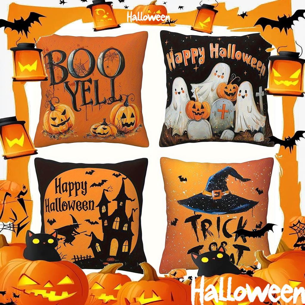 Boo Yell Kürbis Halloween KissenbezugGeeignet für Wohnzimmer Schlafzimmer Sofa dekorativer Kissenbezug Kissenbezug
